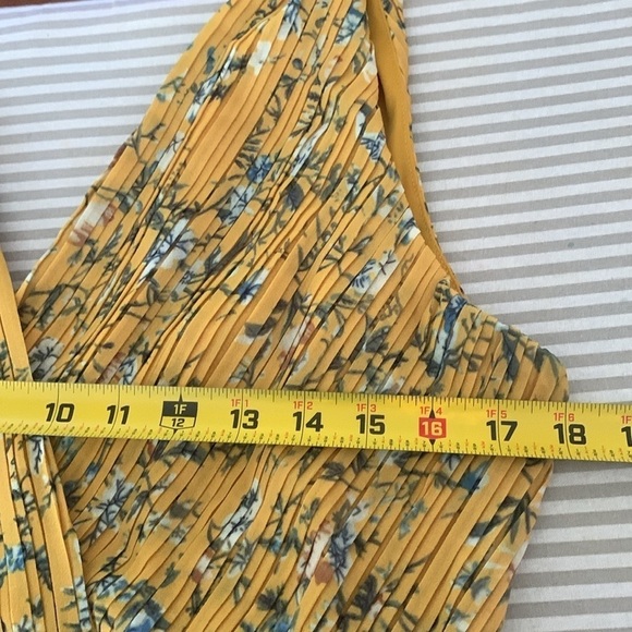 Lulus Yellow & Blue Pleated Maxi Dress Size L - Picture 12 of 14